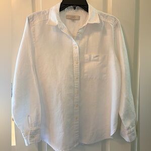 LOFT White Button Down Linen Long Sleeve Shirt